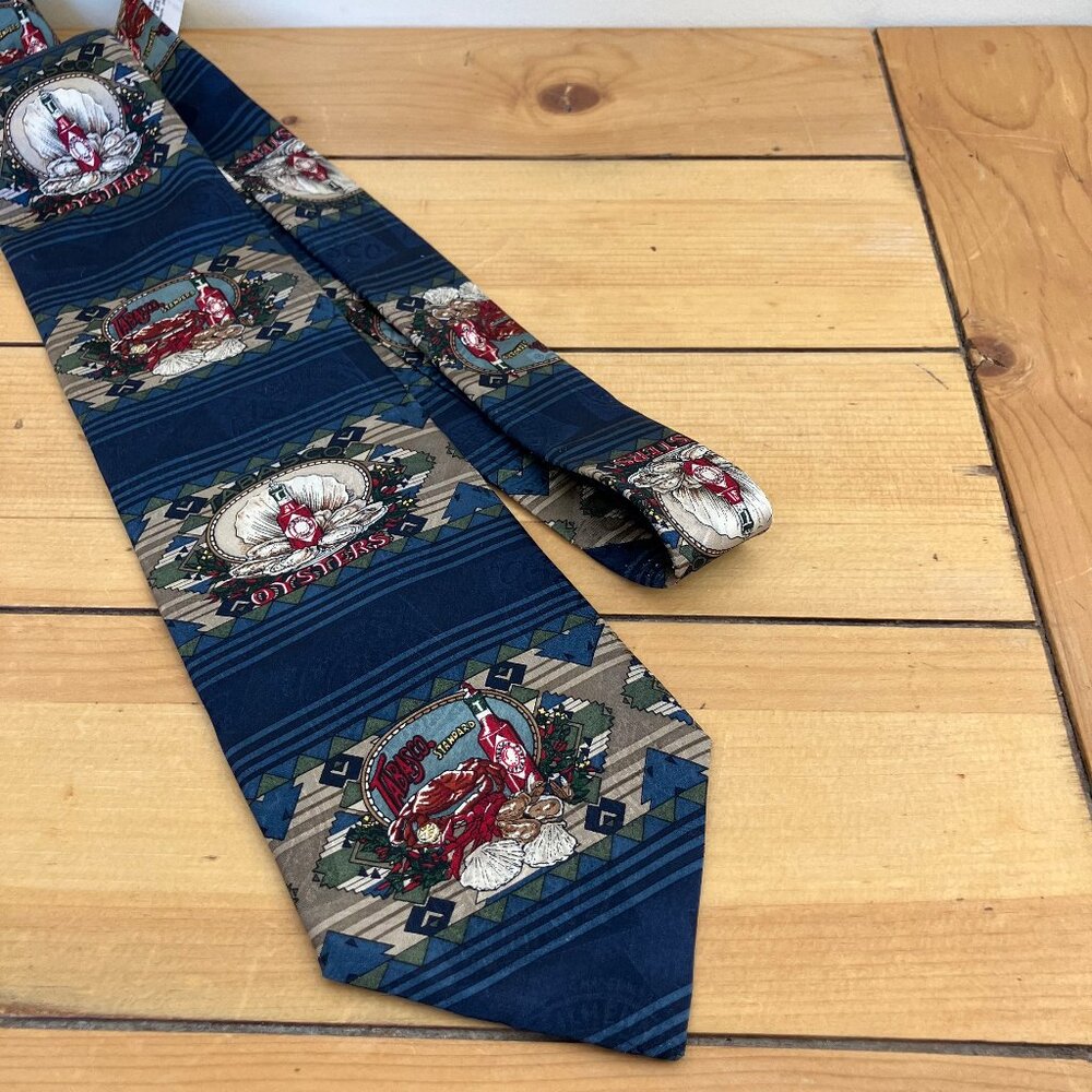 Tabasco Navy Blue Silk Tie Made in USA Seafood Hot Sauce Design NWT